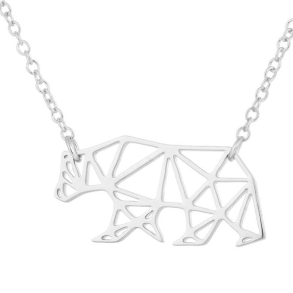 🎉 New Silver Stainless Steel Origami Bear Necklace - Picture 3 of 4